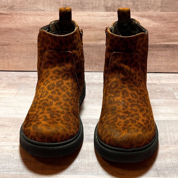 Cat & Jack Girls Brown Leopard Printed Ankle Boots Size 2 Side Zip Closure - Picture 4 of 14